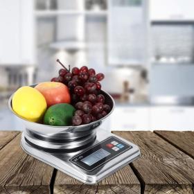 Balance de cuisine haute précision numérique avec bol en acier inoxydable, 5 kg / 1 g avec écran LCD