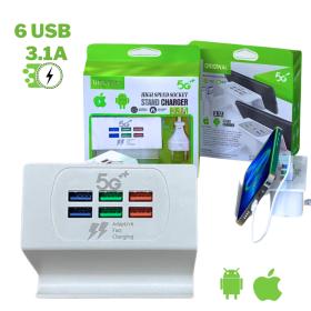 Station De Charge Rapide USB Avec 6 Prises et support Smart-phone  - قاعدة شحن سريعة مع 6 مقابس، حامل هاتف