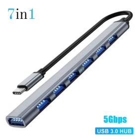 Hub Multiport USB en aluminium avec 7 Adaptateur USB-C 3.0 pour MacBook - Argent